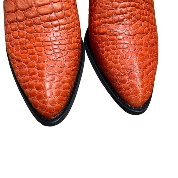 New John Fluevog Room 502 Orange Croc Skin Ankle Booties Women Size 10 - Picture 3 of 8